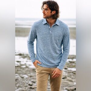 FAHERTY Indigo Blue Long Sleeve Polo Size XL